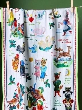 NWT Anthropologie Nathalie Lete 12 Days of Christmas Tea Dish Kitchen Towel